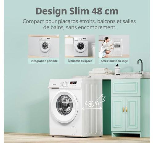 COMFEE' Lave-Linge 8KG Classe A Moteur BLDC 1400RPM Blanc CFE12EW80/W-FR